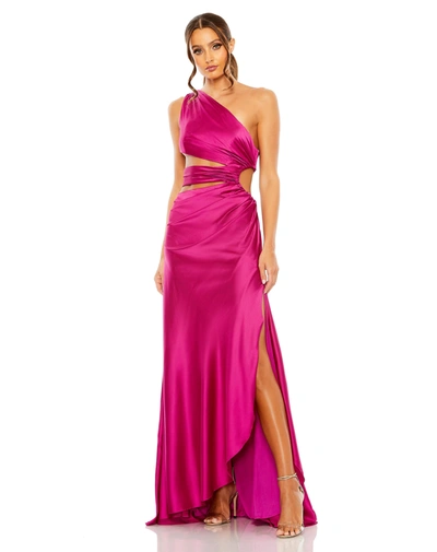 Shop Mac Duggal Cut Out One Shoulder Satin Gown In Magenta