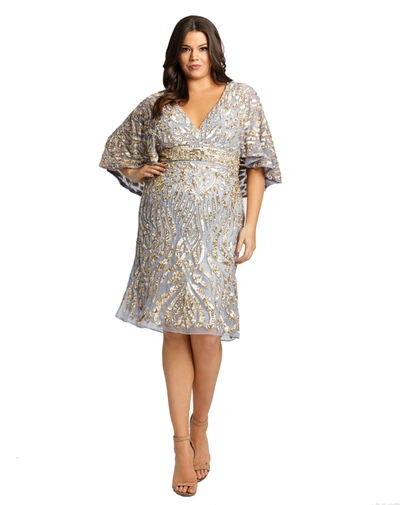 Shop Mac Duggal Embellished Cape Sleeve Cocktail Dress (plus) In Platinum/gold