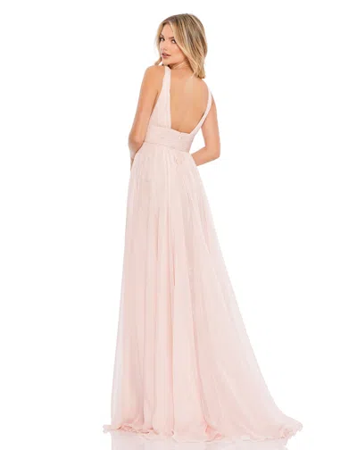 Mac Duggal Embellished Lace Sleeveless V Neck Gown In Blush