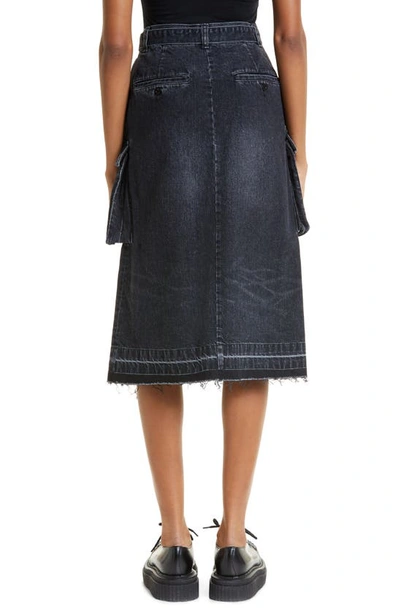 Shop Sacai Belted Denim Cargo Skirt In Black