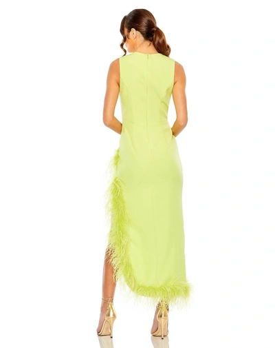 Shop Ieena For Mac Duggal Sleeveless Faux Wrap Dress With Feather Detail In Lime