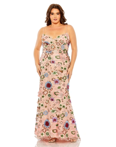 Shop Mac Duggal Floral Embroidered  Corset Mesh Gown In Pink Multi