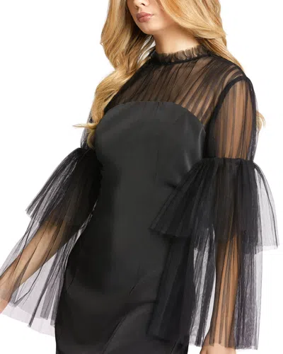Shop Mac Duggal Pleated Tulle Illusion High Neck Mini Dress In Black