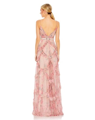 Shop Mac Duggal Ruffled Sleeveless V Neck A Line Gown In Rose Pink