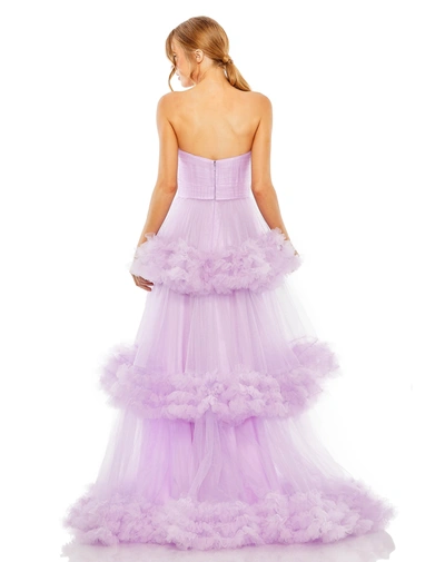 Mac Duggal Strapless Ruffle Tulle Tiered Gown In Orchid