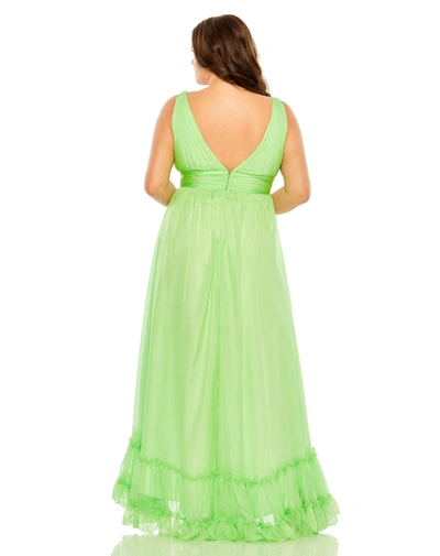 Shop Mac Duggal Plunge Neck Sleeveless Ruffle Tiered Front Slit Gown - Final Sale In Mojito