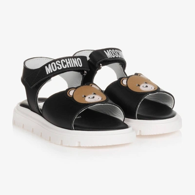 Shop Moschino Baby Baby Girls Black Leather Logo Sandals