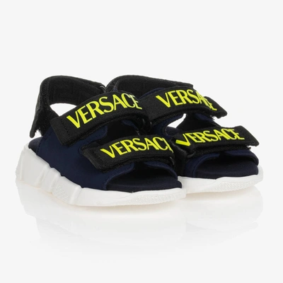 Shop Versace Boys Blue Logo Sandals