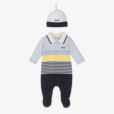 Hugo Boss Baby Boys Blue Stripe Babygrow & Hat Set | ModeSens