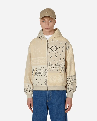Shop Kapital Fleece Knit Bandana Bivouac Hooded Sweatshirt In Beige