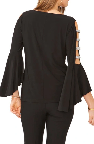 Chaus Rhinestone Ladder Trim Knit Blouse In Black
