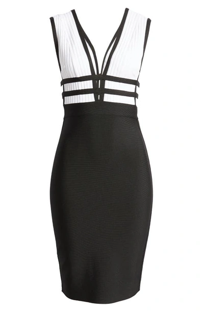Shop Bebe Plunge Neck Bandage Dress In Black/ White