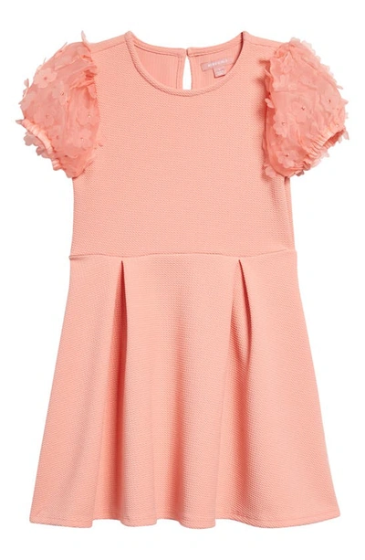 Bcbg Kids' Embellished Puff Sleeve Knit Dress In Hot Coral