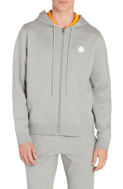 Shop Moncler Contrast Hood Cotton Zip Hoodie In Grey