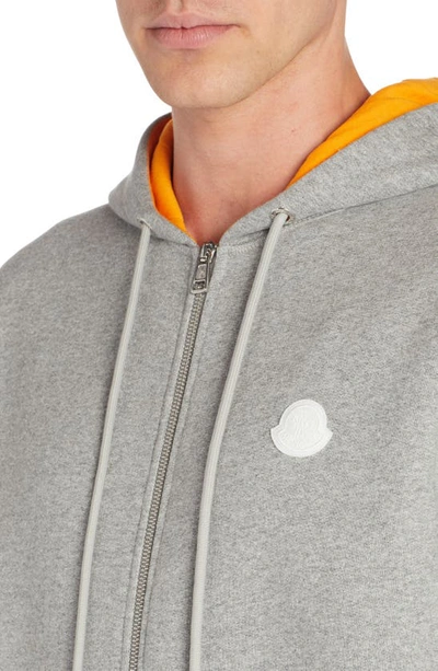 Shop Moncler Contrast Hood Cotton Zip Hoodie In Grey
