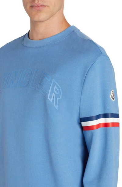 Shop Moncler Logo Cotton Crewneck Sweatshirt In Blue