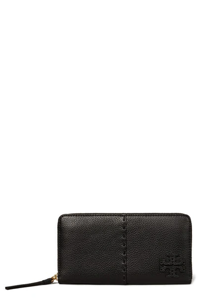 Shop Tory Burch Mcgraw Continental Leather Zip Wallet In Black