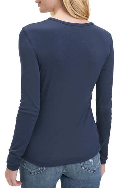 Shop Splendid Long Sleeve Crewneck T-shirt In Navy