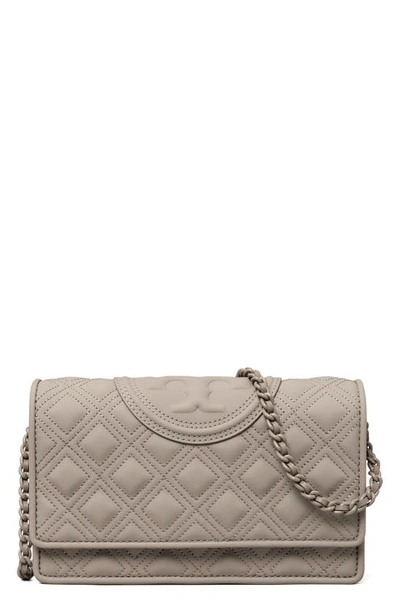 Tory Burch Fleming Matte Wallet Crossbody In Grey Heron