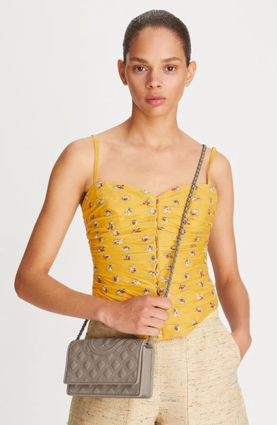Tory Burch Fleming Matte Wallet Crossbody In Gray Heron