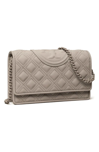 Tory Burch Fleming Matte Wallet Crossbody In Gray Heron