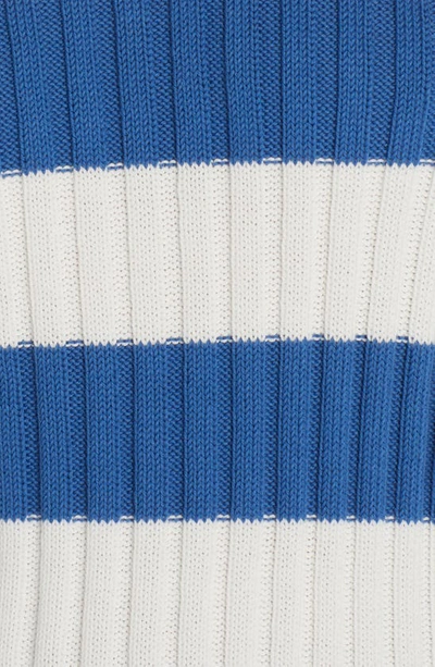 Shop Moncler Stripe Cotton Hooded Sweater In Blue/ White Multi