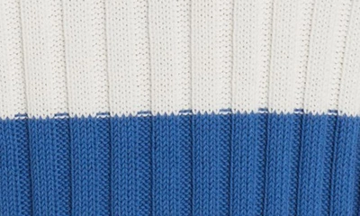 Shop Moncler Stripe Cotton Hooded Sweater In Blue/ White Multi