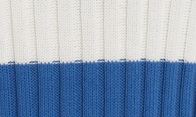 Moncler Shell-trimmed Striped Ribbed Cotton Hoodie In Blue/ White Multi