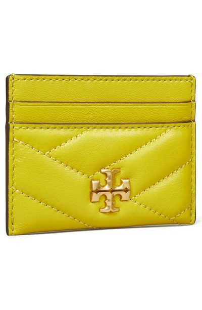 Shop Tory Burch Kira Chevron Quilted Leather Card Case In Island Chartreuse