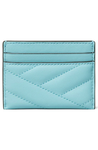 Shop Tory Burch Kira Chevron Quilted Leather Card Case In Light Celeste