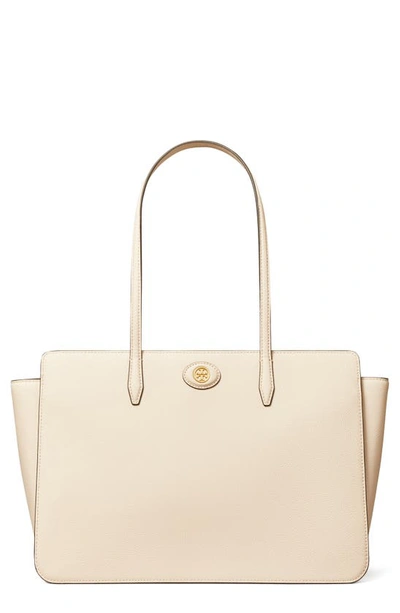 Shop Tory Burch Robinson Leather Tote In New Cream