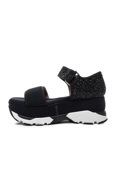Shop Marni Platform Glitter Sandals In Black, Metallics.  In Coal