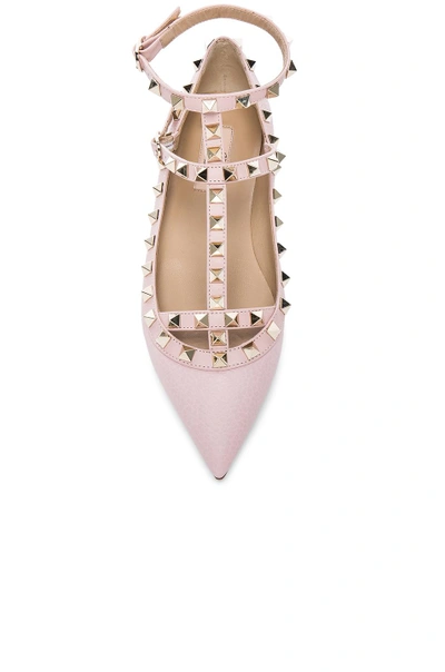 Shop Valentino Rockstud Leather Cage Flats In Water Rose