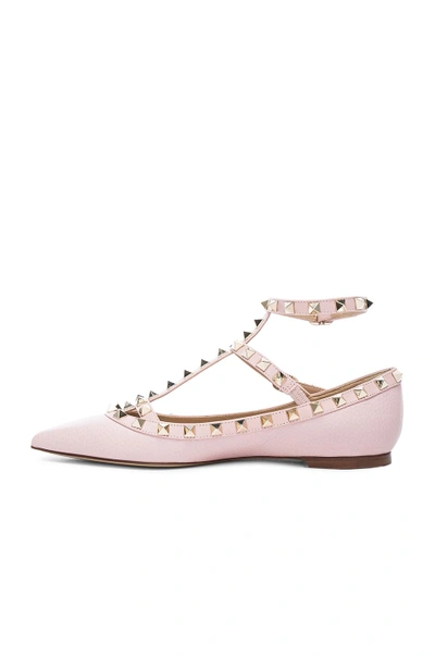 Shop Valentino Rockstud Leather Cage Flats In Water Rose