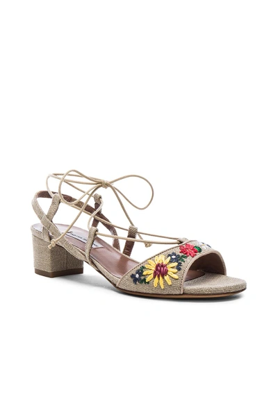 Shop Tabitha Simmons Lori Meadow Sandals In Natural Linen & Multi Raffia Floral Embroidery