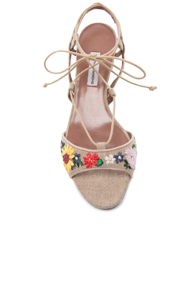 Shop Tabitha Simmons Lori Meadow Sandals In Natural Linen & Multi Raffia Floral Embroidery