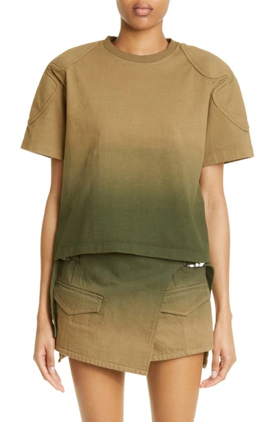 Shop Dion Lee Sunfade Gradient Padded Cotton Jersey T-shirt In Military Green