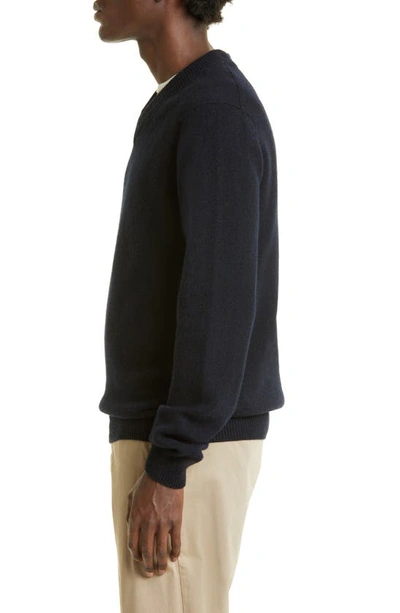 Shop Sunspel V-neck Lambswool Sweater In Dark Navy Mouline
