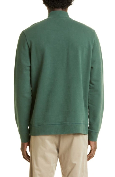 Shop Sunspel Half Zip Cotton French Terry Sweatshirt In Dark Green