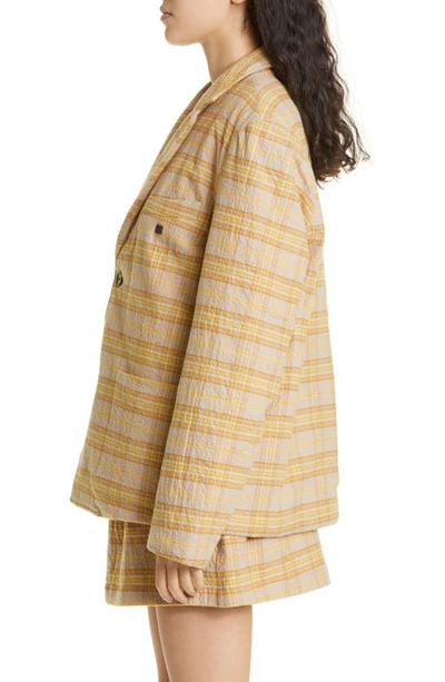 Shop Acne Studios Ojippit Check Padded Stretch Flannel Jacket In Brown/ Orange