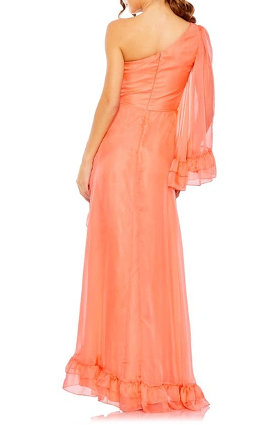 Shop Mac Duggal One-shoulder Ruffle Detail A-line Gown In Light Coral