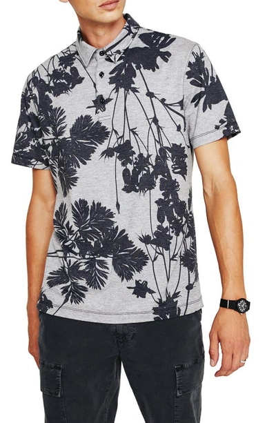 Shop Ag Bryce Floral Print Jersey Polo In Bold Flower Heather Grey Multi