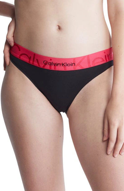 Shop Calvin Klein Monolith Bikini Cut Cotton Blend Panties In Black W/ Pink Splendor Wb