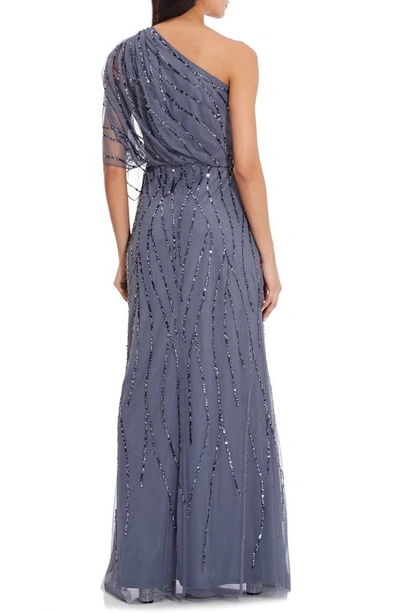 Shop Adrianna Papell Sequin One-shoulder Gown In Dusty Blue