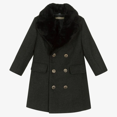 Shop Romano Boys Grey Faux Fur Trim Coat