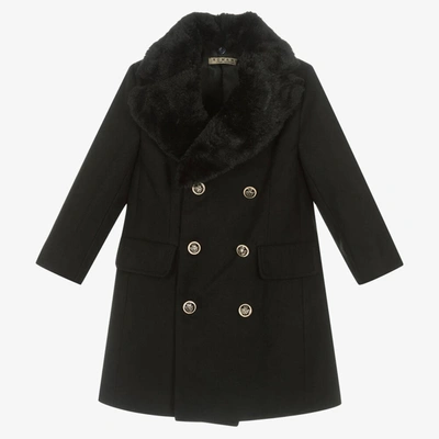 Shop Romano Boys Black Faux Fur Trim Coat