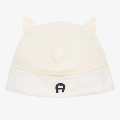 Shop Aigner Ivory Pima Cotton Baby Hat