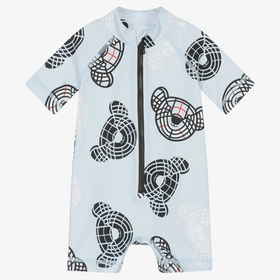 Shop Burberry Baby Boys Blue Thomas Bear Sun Suit