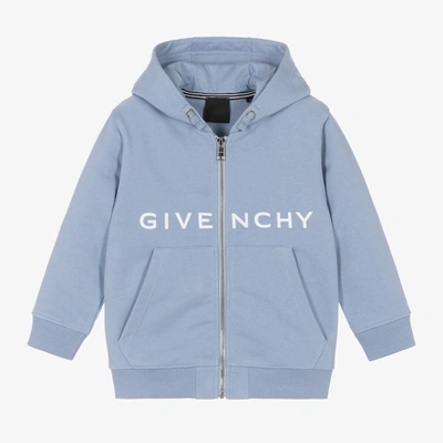 Shop Givenchy Boys Blue Cotton Logo Zip-up Hoodie
