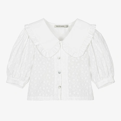 Shop The New Society Girls White Embroidered Flowers Blouse